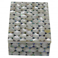Rectangular Marble Inlay Jewelry Box With Mather Of Pearl Gemstone 
