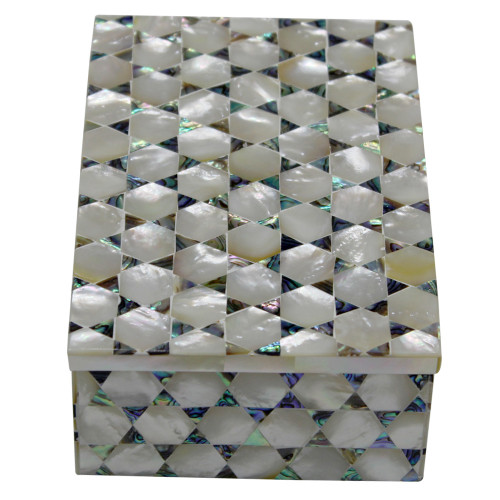 Rectangular Marble Inlay Jewelry Box With Mather Of Pearl Gemstone 