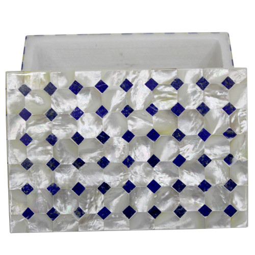 Marble Inlay Jewelry Box Rectangular Pietra Dura Mother Of Pearl And Lapislazuli Gemstone 