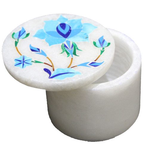 Handmade Floral Design Inlaid White Marble Trinket Box