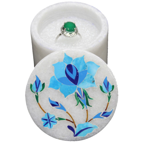 Handmade Floral Design Inlaid White Marble Trinket Box