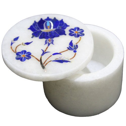 Marquetry Art Inlay White Marble Ring Storage Box