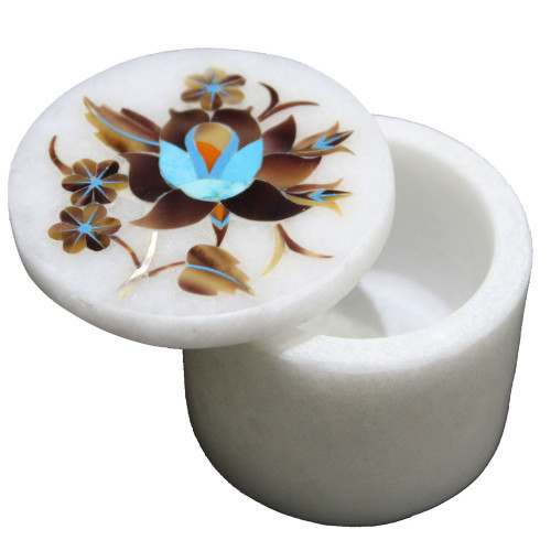 Mosaic Art Inlay White Marble Trinket Box