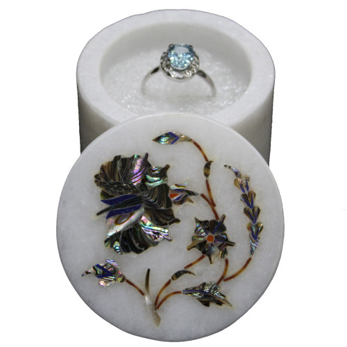 Marble Inlay White Ring Box Inlaid Paua Shell 