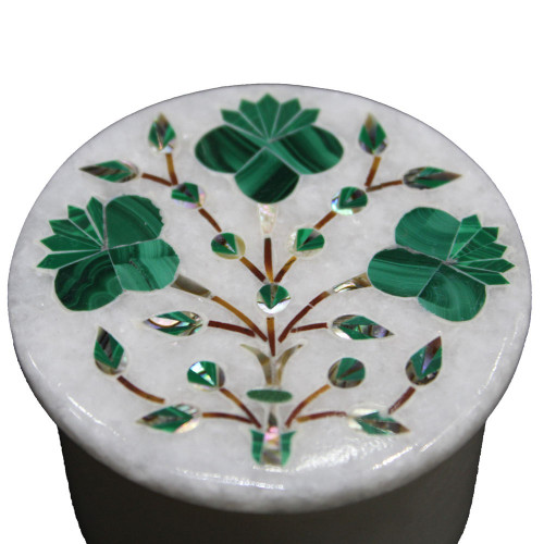 Handmade Floral Design Inlay White Marble Ring Box