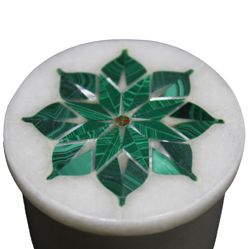 Round Jewelry Storage Box Inlaid Malachite Gemstone