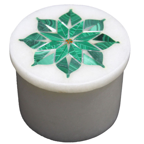 Round Jewelry Storage Box Inlaid Malachite Gemstone
