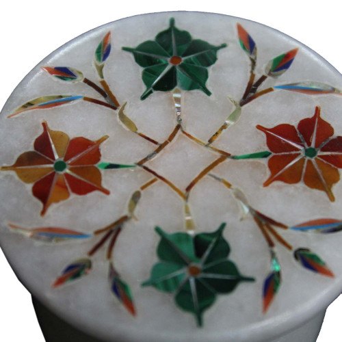 Antique Pietra Dura Art Inlay White Trinket Box
