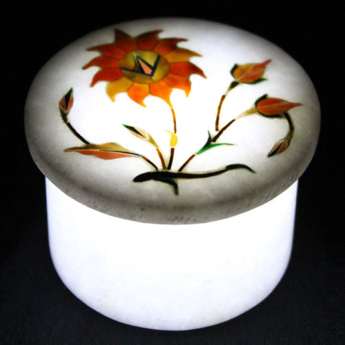 Floral Design Inlay White Jewelry Trinket Box