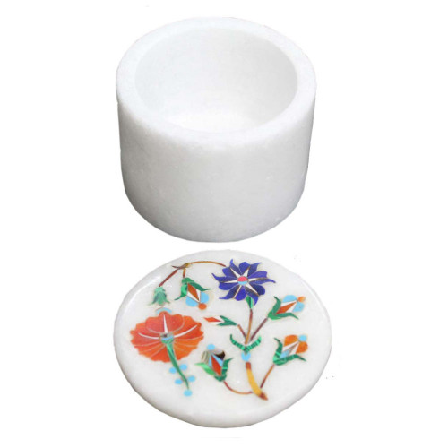 Beautiful Fine Flower Design Inlay White Ring Trinket Box
