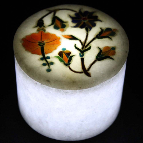 Beautiful Fine Flower Design Inlay White Ring Trinket Box