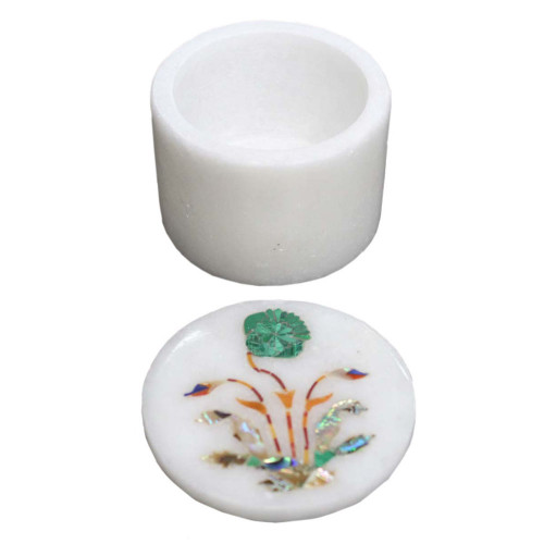 Handmade Ring Holder White Trinket Box Inlaid Stones