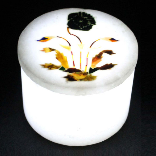 Handmade Ring Holder White Trinket Box Inlaid Stones