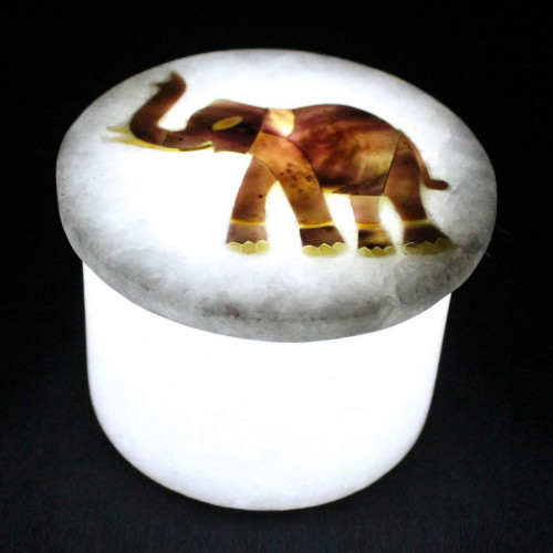 Elephant Inlay White Marble Ring Storage Trinket Box