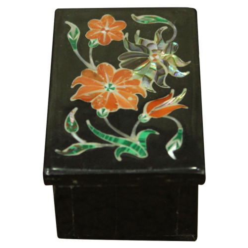 Vintage Decorative Onyx Box With Floral Design For Jewellry Storage Gift