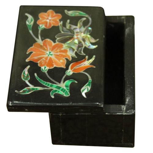 Vintage Decorative Onyx Box With Floral Design For Jewellry Storage Gift