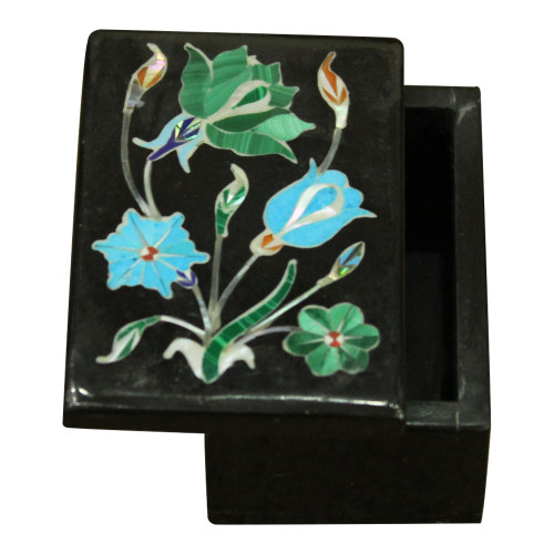 Black Onyx Trinket Boxes Amazing Floral Art Work 