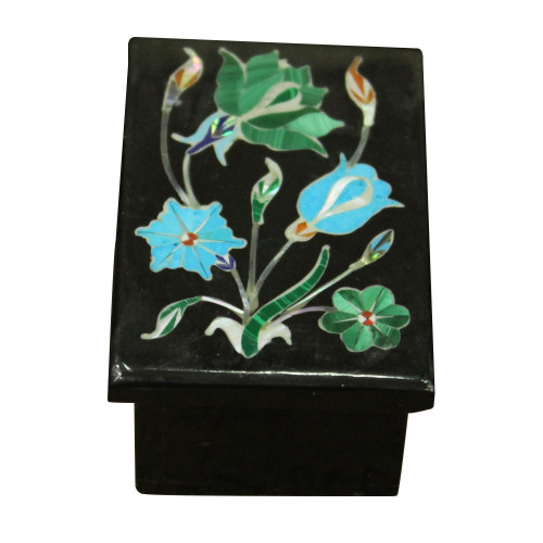 Black Onyx Trinket Boxes Amazing Floral Art Work 