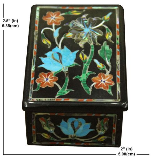 Malachite Gem Stone Inlay Trinket Box With Antique Scagliola Art