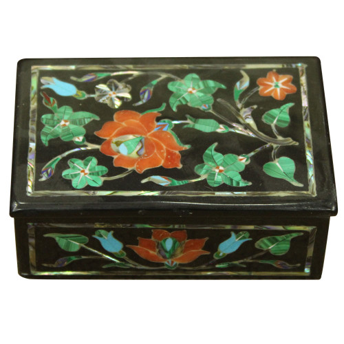 Rectangular Onyx Jewelry Box For Bangles With Beautiful Floral Art