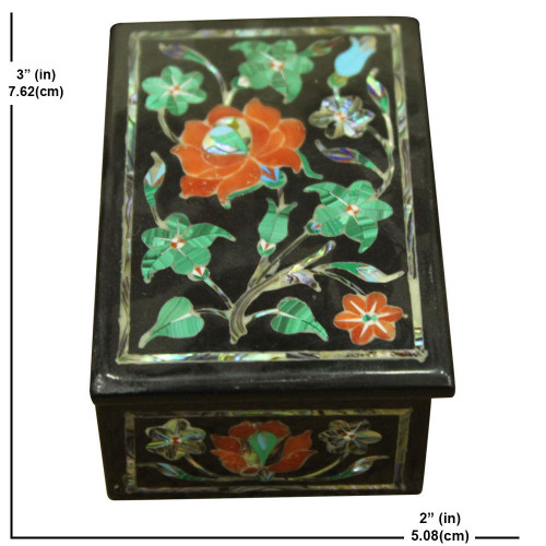 Beautiful Masterpiece Onyx Jewelry Box Malachite Floral Design