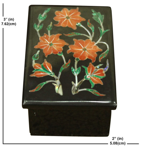 Designer Handmade Onyx Jewellry Box Inlaid Malachite Gemstone Pietre Dure Art