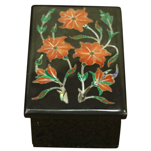 Designer Handmade Onyx Jewellry Box Inlaid Malachite Gemstone Pietre Dure Art