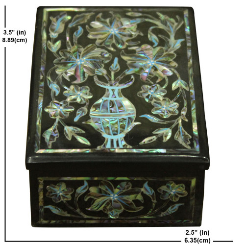 Jewelry Box Black Onyx Marble Inlay Handicrafts Tree of Life Design 