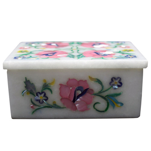 Floral Design Marble Inlay Box For Home Decoration