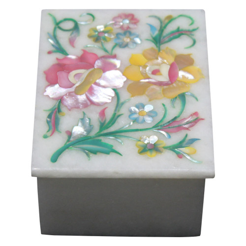 White Marble Jewelry Box Scagliola