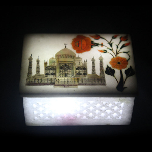 Filigree Marble Jewelry Box Inlaid Semi Precious Stones
