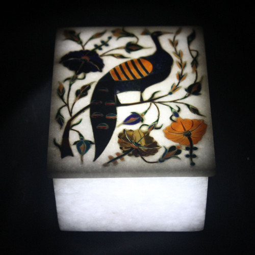 Beautiful Peacock Design Marble Jewelry Trinket Box