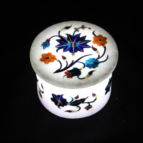 White Marble Inlay Ring Box For Jewelry