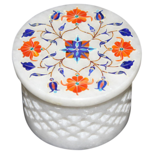 Creative White Marble Inlay Trinket Box Filigree Art