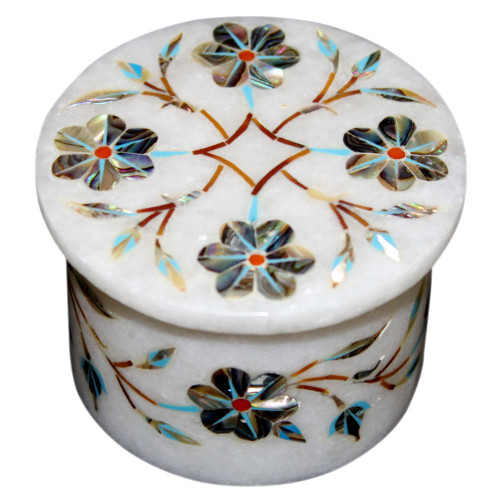 White Marble Inlay Trinket Box Inlaid Paua Shell Gemstone