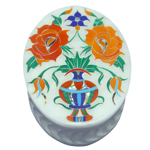 Oval Marble Inlay Jewelry Box Christmas Gift Collection