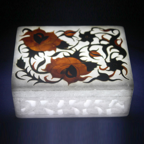 Marble Inlay Handicrafts Jewelry Box Antique Pietra Dura Art
