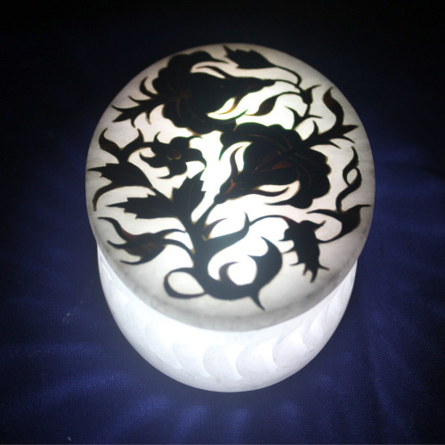 Lattice Art White Alabaster Oval Jewelry Box