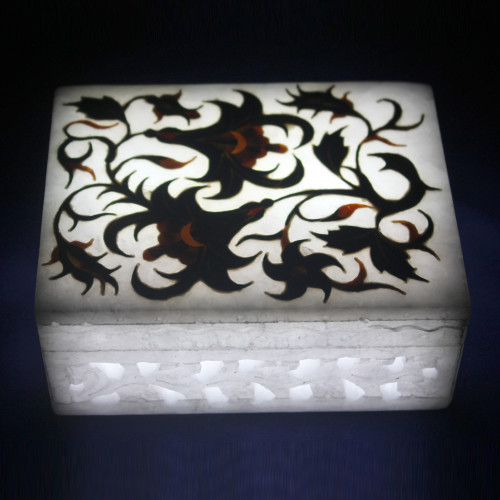 Filigree Art Work White Marble Jewelry Box