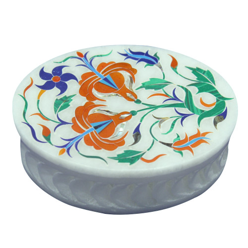Mughal Art Alabaster Oval Filigree Jewelry Box 