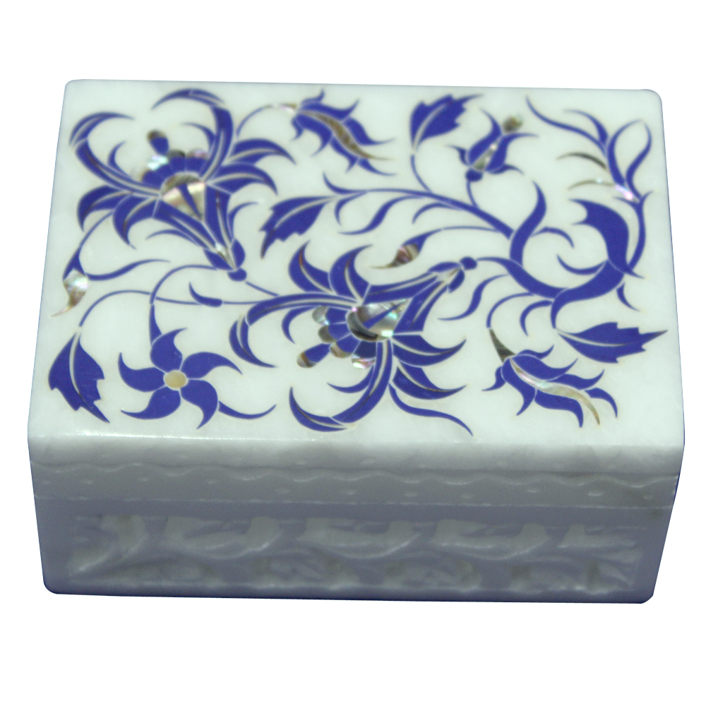 Lapiz Lazuli Marble Inlay Jewelry Box Indian Handicraft Gifts Decorative Item 
