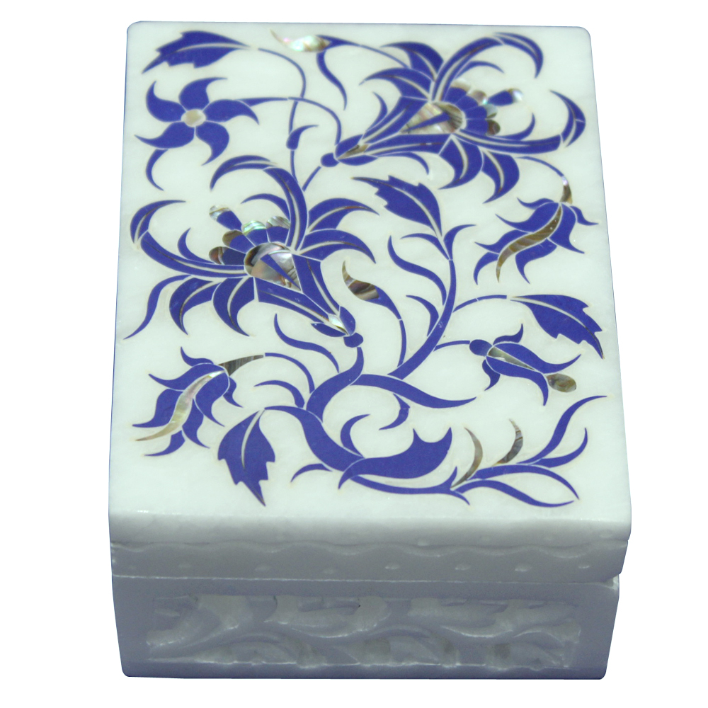 Handmade Collectible Box  Lapis Lazuli Stones Inlaid Ring Box 4 x 3 x 2 Inches 