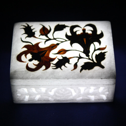 White Marble Inlay Jewelry Box A Vintage Art Work