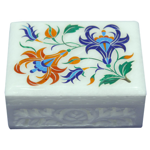White Marble Inlay Jewelry Box A Vintage Art Work
