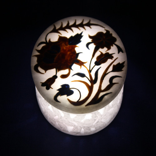 Marble Trinket Box of Oval Shape Inlaid Mother Of Pearl