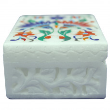 Trinket Boxes Marble Stone Inlay Box Handmade Pietra Dura Collectible Art