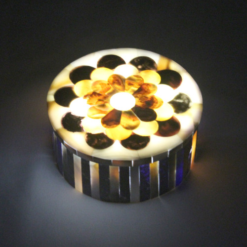 Round Shape Marble Inlay Trinket Box Pietra Dura Milky Shell 