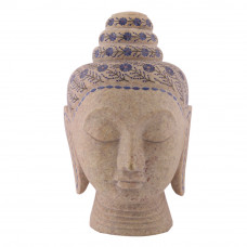 Handmade Green Marble Buddha Head Inlaid Lapislazuli Gemstone