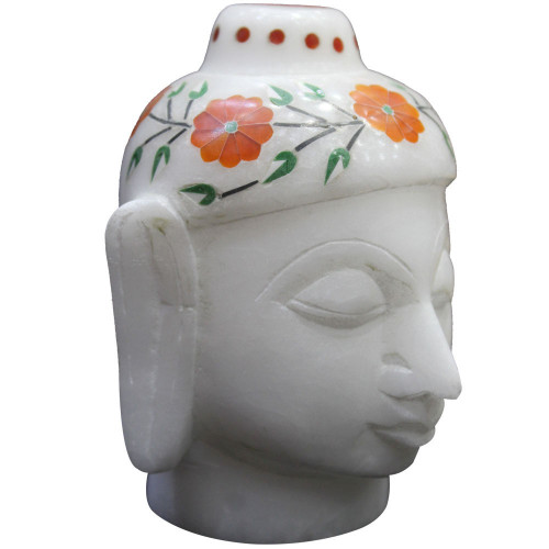 Home Decor White Marble Meditating Buddha Head