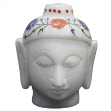 Floral Design Inlay White Marble Buddha Head For Home